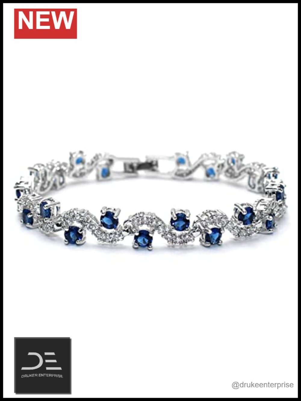18K White Gold Italian Style Moissanite Sapphire Tennis Bracelet